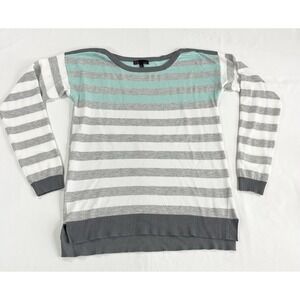 Vintage‎ Y2K Soft Striped Boatneck Sweater Teal White Gray Women's L By T/O